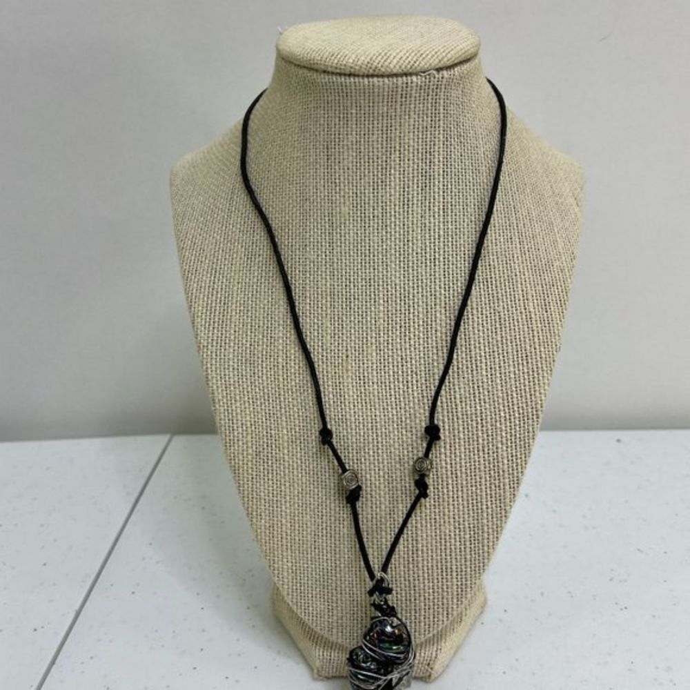 Wire‎ Wrapped Beaded Necklace Black Cord AB Bundle Cluster Boho Rustic Used, see